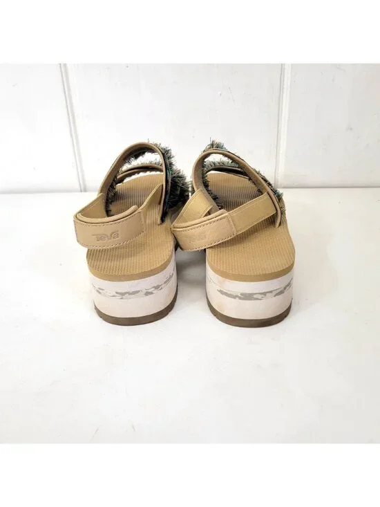 Teva Women's Fringe Platform Sandals With Aztec Print Straps & Wedge Sole Beige - Picture 9 of 9